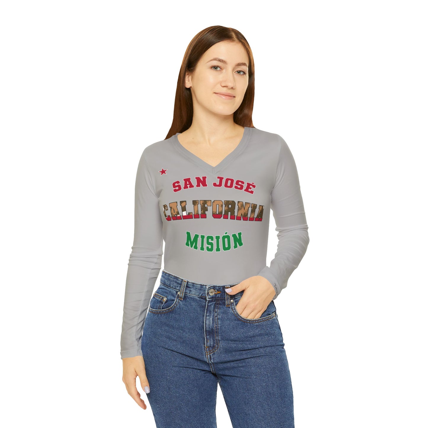 California San Jose Spanish - Women's Long Sleeve V-neck Shirt, Light Gray